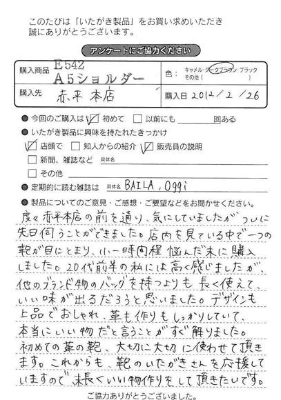 E542 ショルダーバッグA5をお買い求めくださった方のお声と、ご質問へのお答え